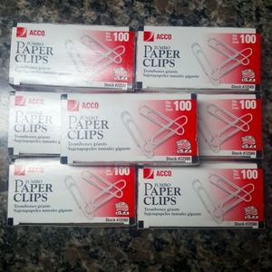 Acco Jumbo Paper clips 100 count box new lot of 7 stock # 72580